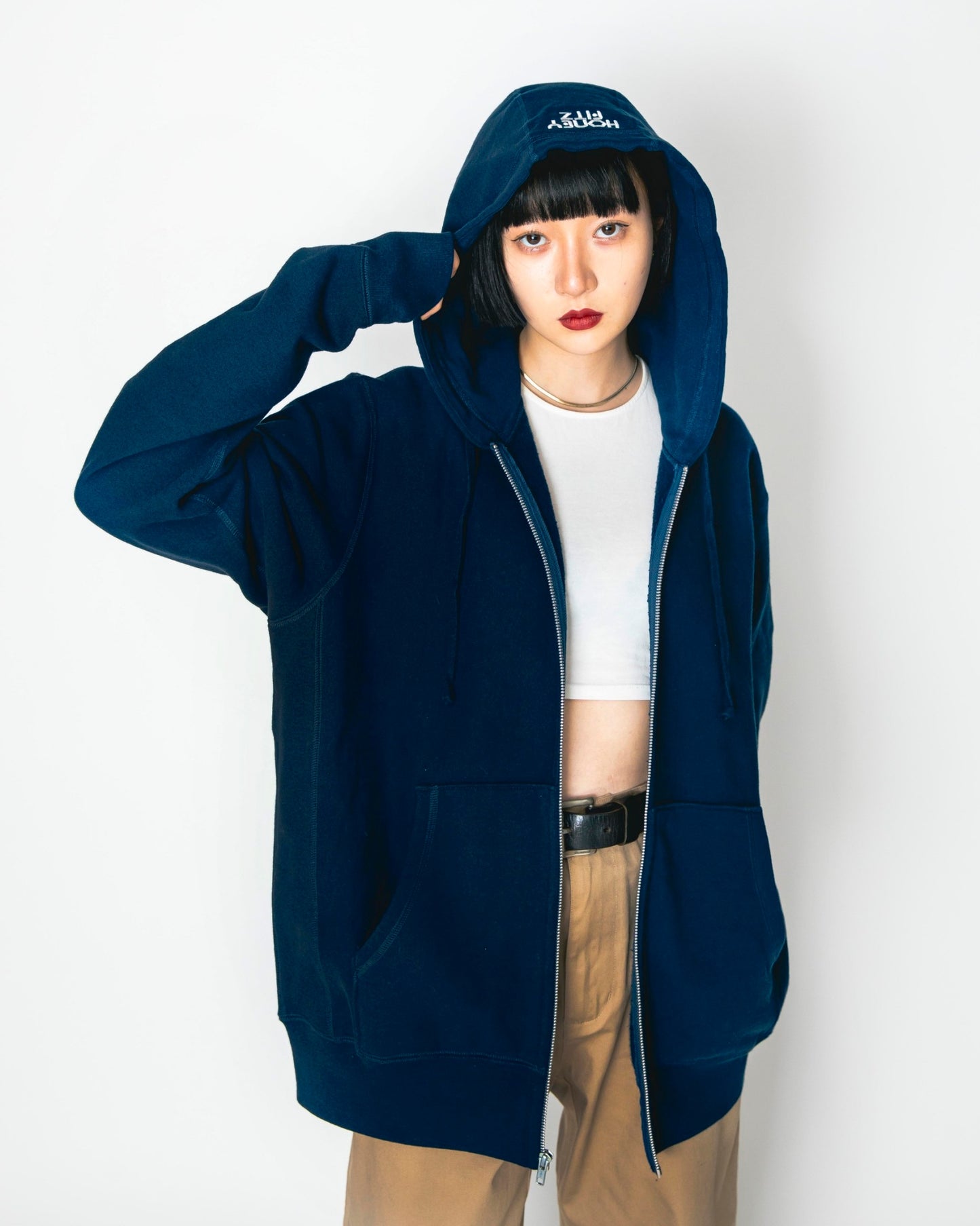 LOGO ZIP HOODIE SWEAT HOF-0007 NAVY
