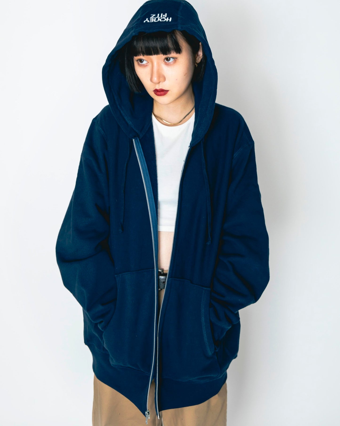 LOGO ZIP HOODIE SWEAT HOF-0007 NAVY